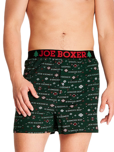 Joe Boxer men's loose boxer with holiday Joe Boxer Christmas print and holiday Christmas logo elastic waistband