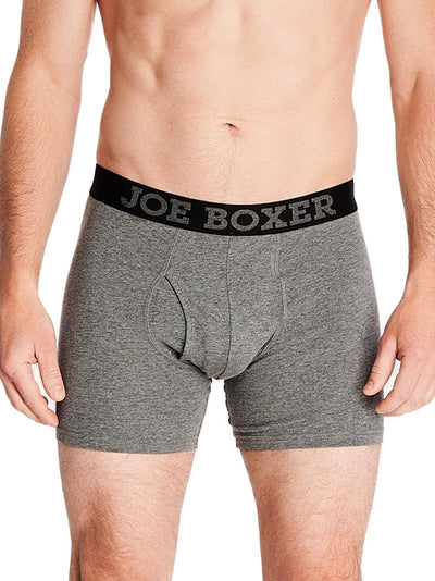 Joe Boxer men's boxer briefs 5 pack, 2 grey with logo black waistband, 2 black with logo black waistband and 1 navy with logo tonal navy waistband