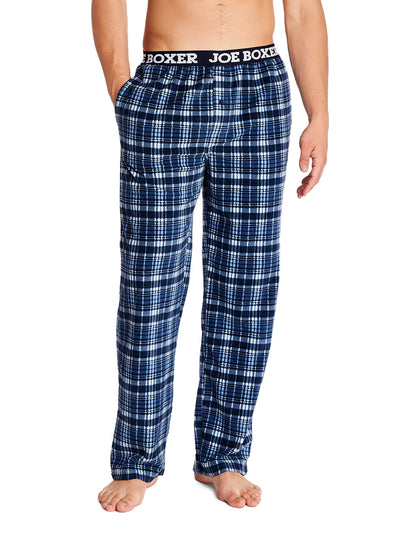 Joe Boxer men's microfleece pants 100% polyester color blue plaid with comfortable logo elastic waistband