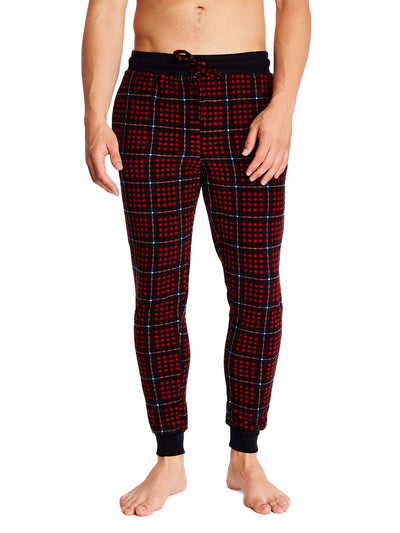 Joe Boxer men's lounge microfleece jogger type pants color red plaid and a comfortable covered elastic waistband