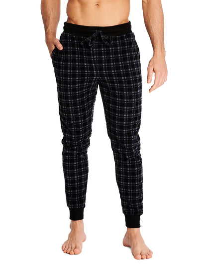 Joe Boxer men's lounge microfleece jogger type pants color black check and a comfortable covered elastic waistband