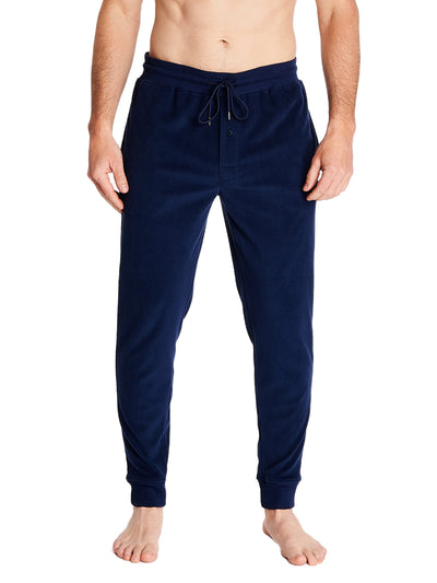 Joe Boxer men's lounge microfleece jogger type pants color solid navy and a comfortable covered elastic waistband