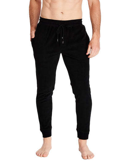 Joe Boxer men's lounge microfleece jogger type pants color solid black and a comfortable covered elastic waistband