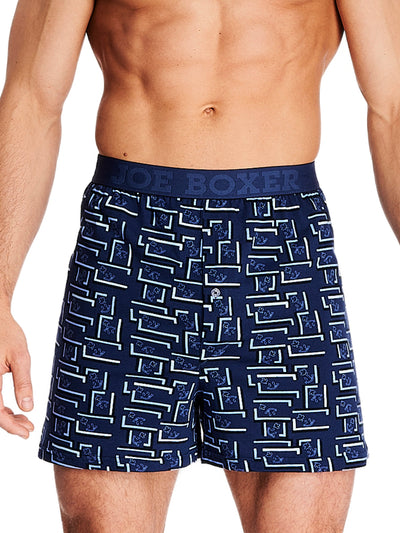 Joe Boxer men's loose boxers retro print with maple leaves and navy tonal waistband