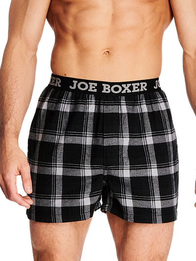 Joe Boxer men's flannel boxer black plaid with comfortable logo elastic waistband