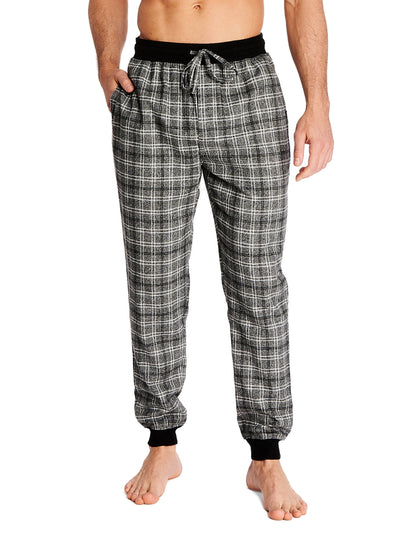Joe Boxer men's lounge jogger type pants color grey and black plaid and a comfortable covered elastic waistband