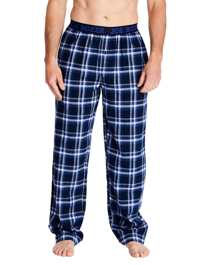 Joe Boxer men's flannel pants 100% cotton color blue plaid with comfortable logo waistband
