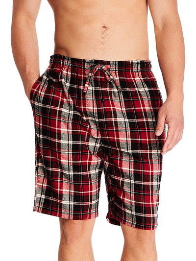 Joe Boxer men's flannel cotton red and black plaid jam shorts with comfortable drawstring waistband