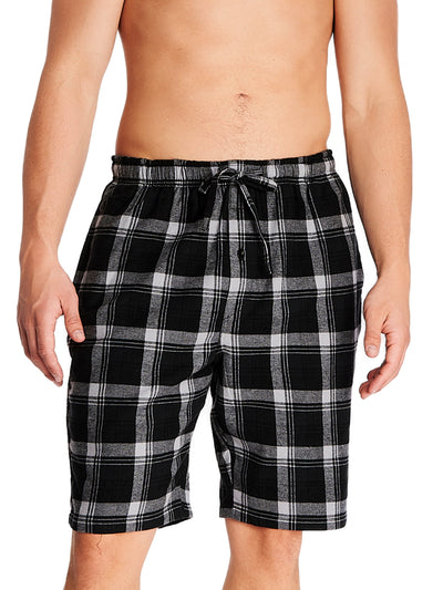 Joe Boxer men's flannel cotton black plaid jam shorts with comfortable drawstring waistband