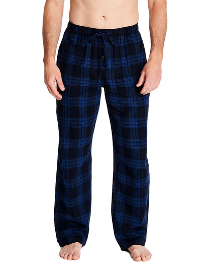 Joe Boxer men's flannel pants 100% cotton color navy and blue plaid with comfortable covered elastic waistband