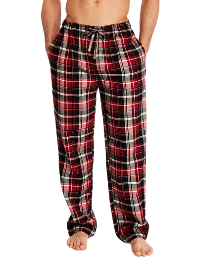 Joe Boxer men's flannel pants 100% cotton color black and red plaid with comfortable covered elastic waistband