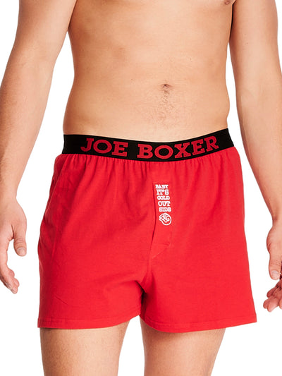 Joe Boxer men's loose boxer red boxer embroidered in the middle baby it's cold outside logo elastic waistband