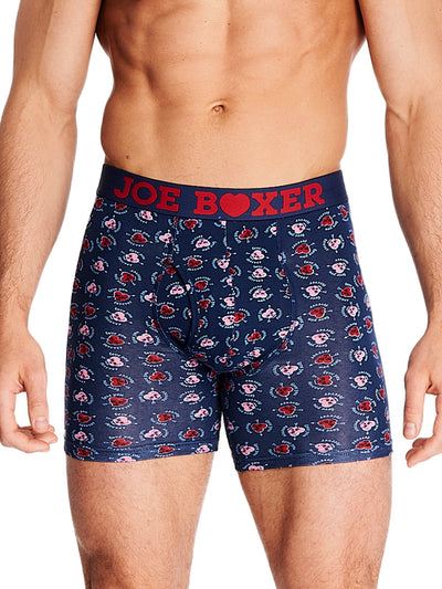 Joe Boxer men's boxer briefs with skulls heart shape in red and pink with red and navy logo elastic waistband