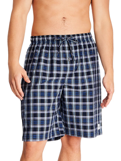 Joe Boxer men's cotton blue plaid poplin jam shorts with comfortable drawstring waistband