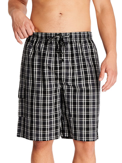 Joe Boxer men's cotton black plaid poplin jam shorts with comfortable drawstring waistband