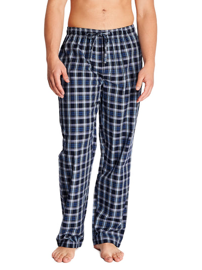 Joe Boxer men's cotton poplin pajama pants color blue plaid with comfortable covered waistband