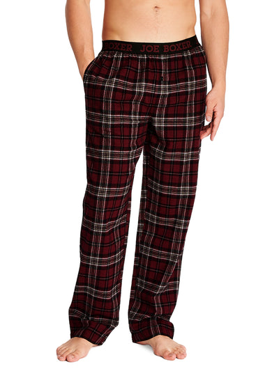 Joe Boxer men's flannel pants 100% cotton color burgundy plaid with comfortable logo waistband