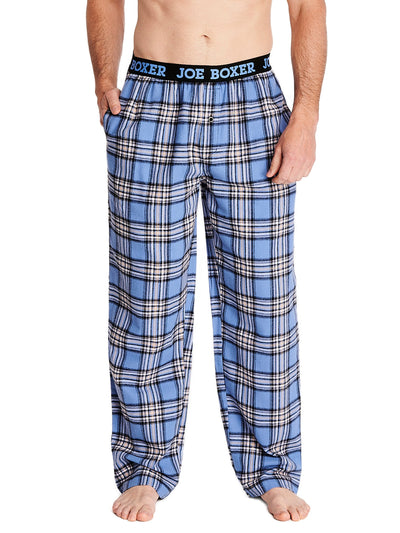 Joe Boxer men's flannel pants 100% cotton color blue plaid with comfortable logo waistband