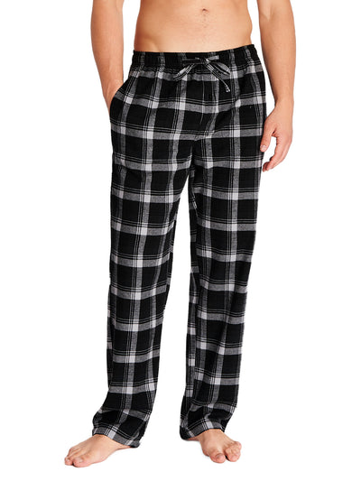 Joe Boxer men's flannel pants 100% cotton color black and grey plaid with comfortable covered elastic waistband