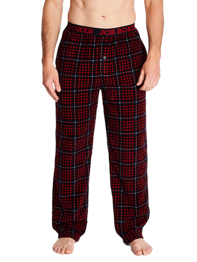 Joe Boxer men's microfleece pants 100% polyester color red plaid with comfortable logo elastic waistband