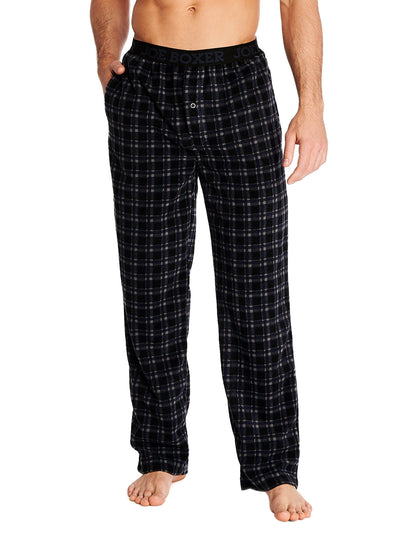 Joe Boxer men's microfleece pants 100% polyester color navy and black check with comfortable logo elastic waistband