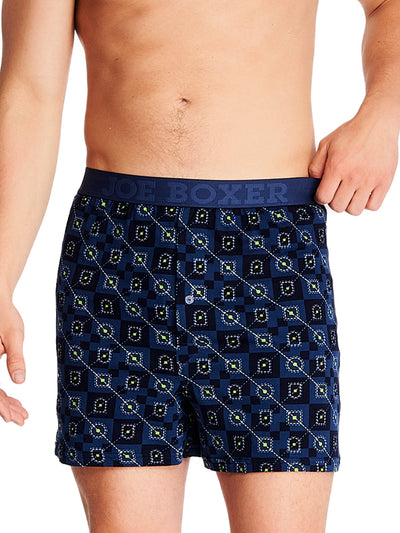 Joe Boxer men's loose boxers navy boxer with stylish print and tonal navy logo waistband