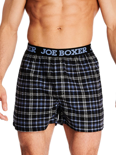 Joe Boxer men's flannel boxer blue plaid with comfortable logo elastic waistband