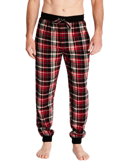 Joe Boxer men's lounge jogger type pants color red and black plaid and a comfortable covered elastic waistband