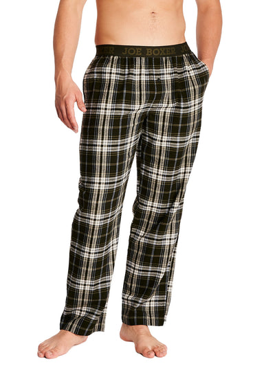 Joe Boxer men's flannel pants 100% cotton color green plaid with comfortable logo waistband
