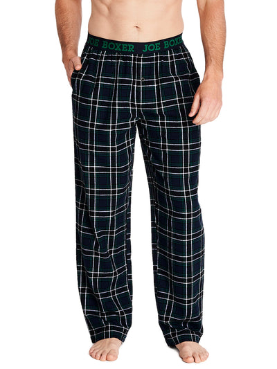 Joe Boxer men's flannel pants 100% cotton color green and white plaid with comfortable logo waistband