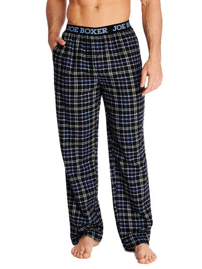 Joe Boxer men's flannel pants 100% cotton color blue and black plaid with comfortable logo waistband