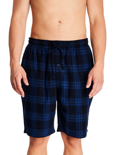 Joe Boxer men's flannel cotton blue and navy plaid jam shorts with comfortable drawstring waistband
