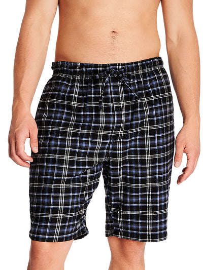 Joe Boxer men's flannel cotton blue and navy plaid jam shorts with comfortable drawstring waistband